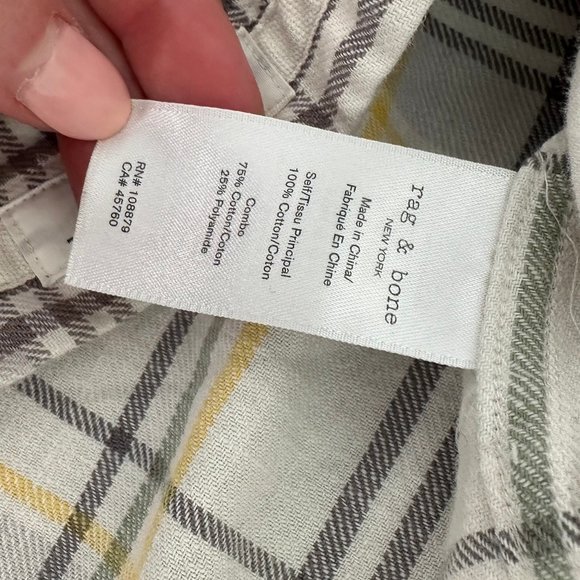 Men's Rag & Bone White Flannel Shirt with Single Pocket - Picture 5 of 5